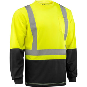 Class 2 Color Block Reflective Tape Safety T-Shirt W/ Pocket | Safety yellow black
