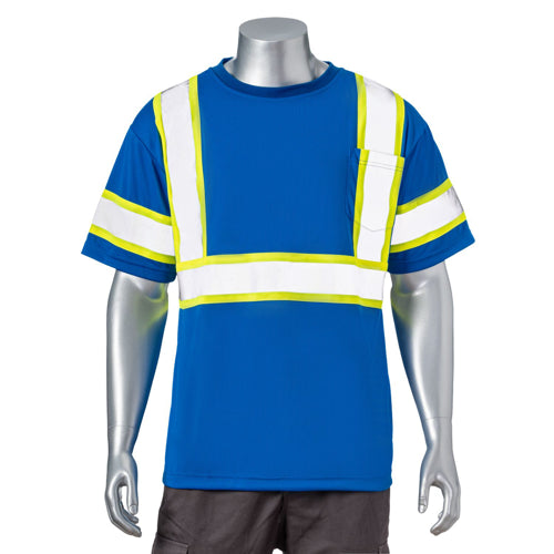 Class 3 Polyester Reflective Tape Safety T-Shirt With Pocket | Front side | Safety blue