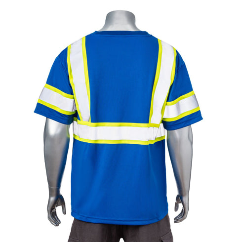 Class 3 Polyester Reflective Tape Safety T-Shirt With Pocket | Back side | Safety yellow