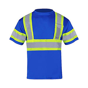 Class 3 Polyester Reflective Tape Safety T-Shirt With Pocket | Front side | Safety blue