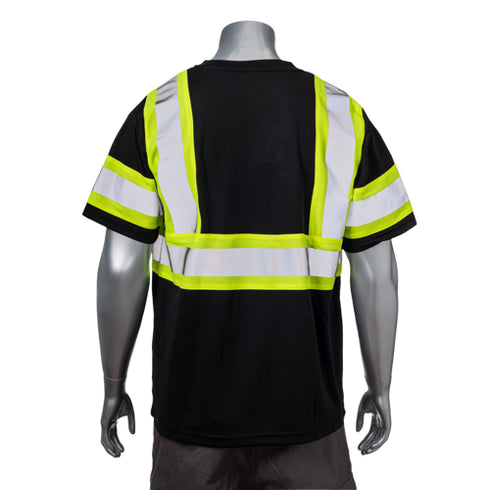 Class 3 Polyester Reflective Tape Safety T-Shirt With Pocket | Back side | Safety black