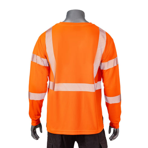 Class 3 Color Block Segmented Tape Safety T-Shirt With Pocket | Back side | Safety orange