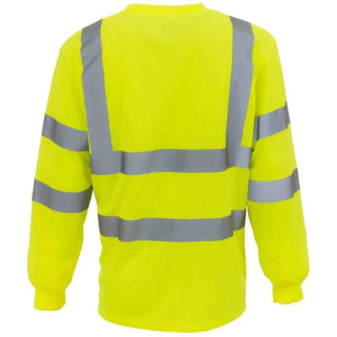 Class 3 Odor Reducing Double Band Reflective Tape Safety T-Shirt | Back side | Safety yellow