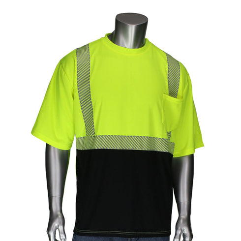 Class 2 Color Block Segmented Tape Safety T-Shirt W/ Pocket | Front side | Safety yellow