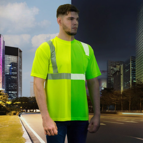 Polyester Segmented Tape Safety T-Shirt With Pocket | Safety yellow