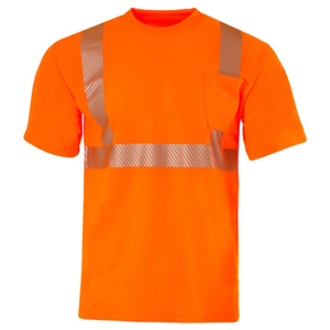 Polyester Segmented Tape Safety T-Shirt With Pocket | Front side | Safety orange