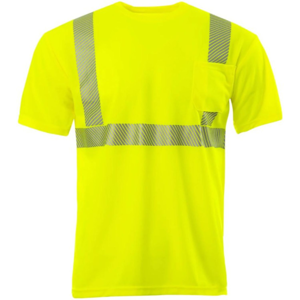 Polyester Segmented Tape Safety T-Shirt With Pocket | Front side | Safety yellow