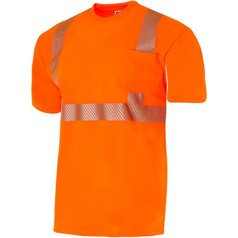 Polyester Segmented Tape Safety T-Shirt With Pocket | Safety orange