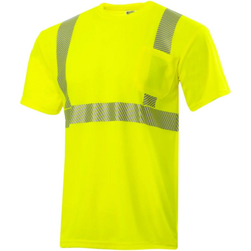 Polyester Segmented Tape Safety T-Shirt With Pocket | Safety yellow