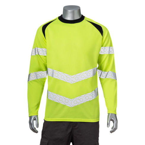 Class 3 Polyester Double Band Segmented Tape Safety T-Shirt | Front side | Safety yellow