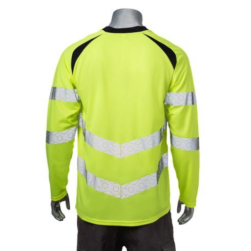 Class 3 Polyester Double Band Segmented Tape Safety T-Shirt | Back side | Safety yellow