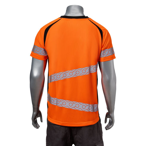 Class 3 Polyester Double Band Segmented Tape Safety T-Shirt | Back side | Safety orange