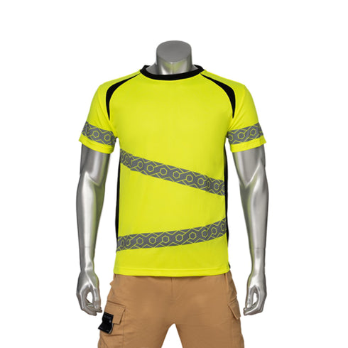 Class 3 Polyester Double Band Segmented Tape Safety T-Shirt | Front side | Safety yellow