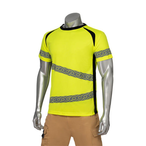 Class 3 Polyester Double Band Segmented Tape Safety T-Shirt | Safety yellow