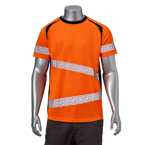Class 3 Polyester Double Band Segmented Tape Safety T-Shirt | Front side | Safety orange
