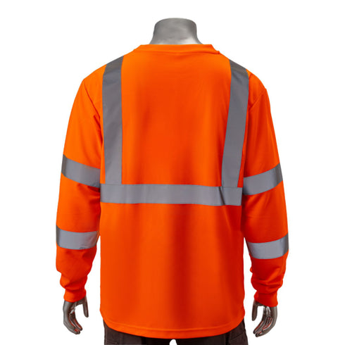 Class 3 Poly-Cotton Reflective Tape Safety T-Shirt W/ Pocket | Safety orange