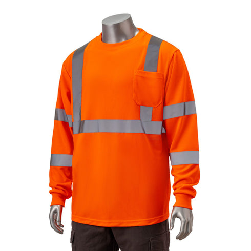 Class 3 Poly-Cotton Reflective Tape Safety T-Shirt W/ Pocket | Safety orange