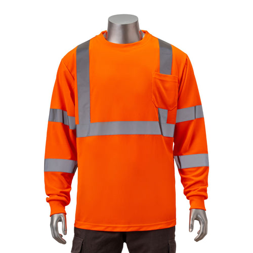 Class 3 Poly-Cotton Reflective Tape Safety T-Shirt W/ Pocket | Safety orange
