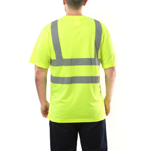 Class 2 Odor Reducing Double Band Reflective Tape Safety T-Shirt | Safety yellow