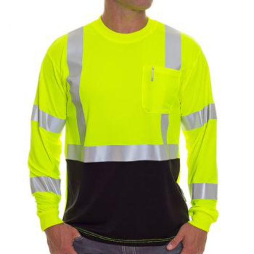Color Block Reflective Tap Safety T-Shirt W/ Pocket | Front side | Safety yellow