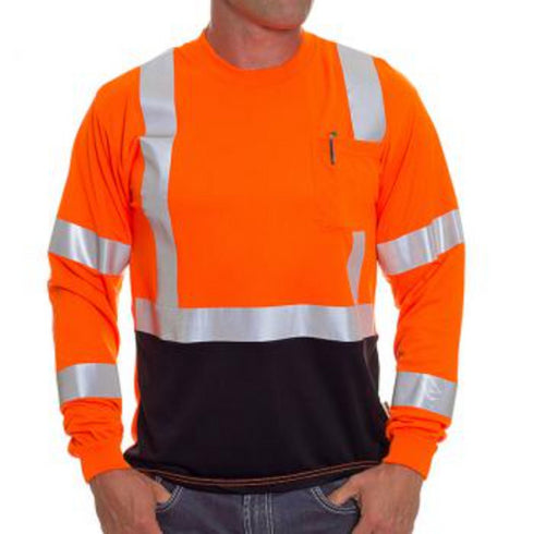 Class 3 5 Oz. Poly-Cotton Color Block Reflective Tape Safety T-Shirt With Pocket