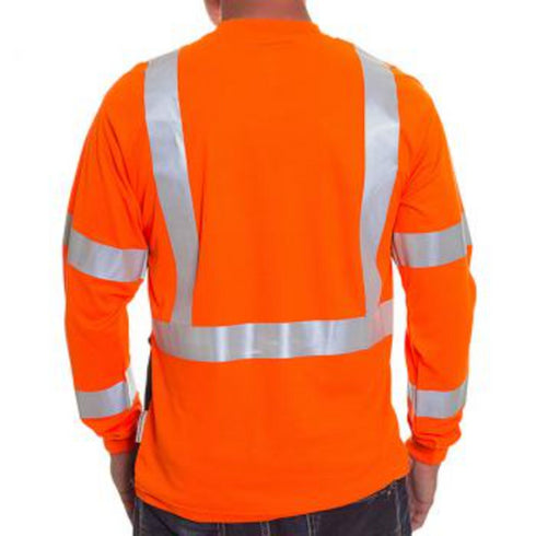 Color Block Reflective Tap Safety T-Shirt W/ Pocket | Back Side | Safety Orange