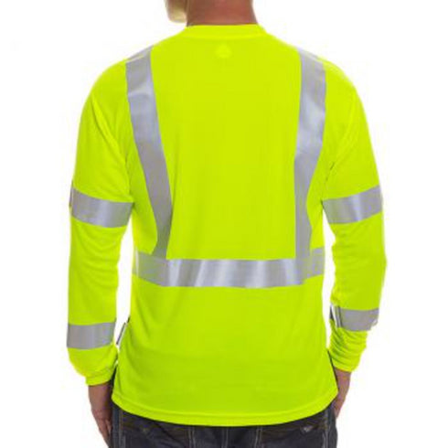Color Block Reflective Tap Safety T-Shirt W/ Pocket | Back side | Safety yellow
