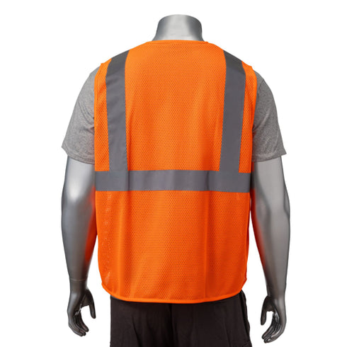 Class 2 Polyester Reflective Tape Safety Vest With Pocket | Back side | Safety orange