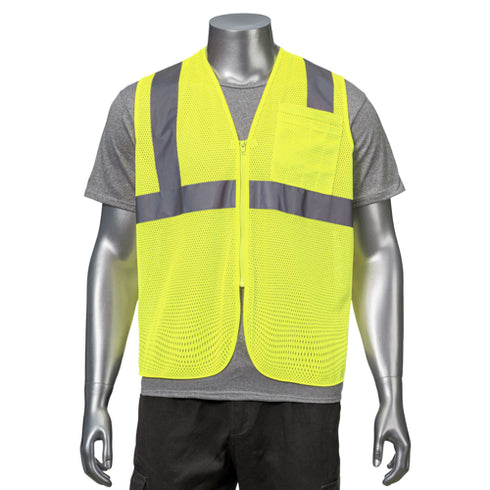 Class 2 Polyester Reflective Tape Safety Vest With Pocket | Front side | Safety yellow