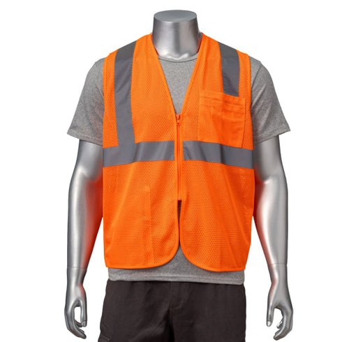 Class 2 Polyester Reflective Tape Safety Vest With Pocket | Front side | Safety orange