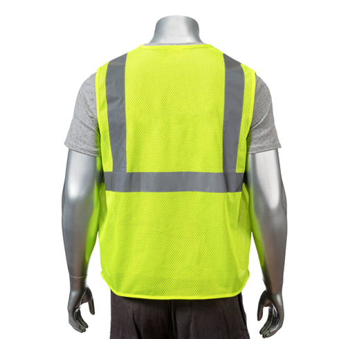 Class 2 3.8 Oz. Polyester Reflective Tape Safety Hook & Loop Vest With Pocket | Back side | Safety yellow