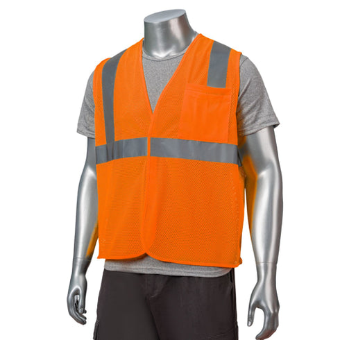 Class 2 3.8 Oz. Polyester Reflective Tape Safety Hook & Loop Vest With Pocket | Safety orange