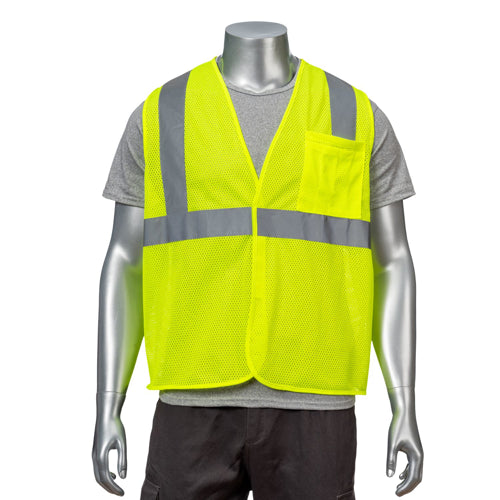 Class 2 3.8 Oz. Polyester Reflective Tape Safety Hook & Loop Vest With Pocket | Front side | Safety yellow