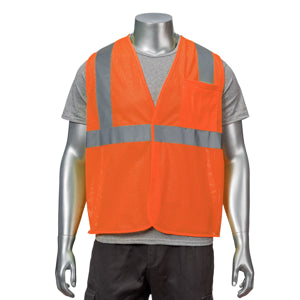 Class 2 3.8 Oz. Polyester Reflective Tape Safety Hook & Loop Vest With Pocket | Front side | Safety orange
