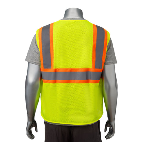 Class 2 3.8 Oz. Polyester Two Tone Reflective Tape Safety Vest | Back side | Safety yellow