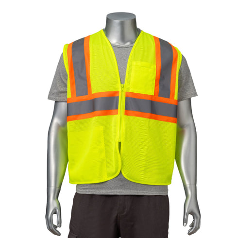 Class 2 3.8 Oz. Polyester Two Tone Reflective Tape Safety Vest | Front side | Safety yellow