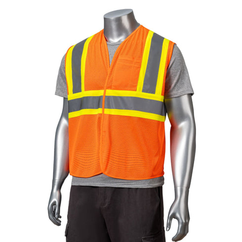 Class 2 Polyester Reflective Tape Safety Hook & Loop Vest With Pocket | Safety orange