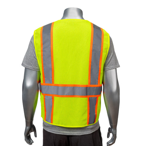 Class 2 Reflective Safety Vest With 4 Pocket & Dual Mic Tabs | Back side | Safety yellow