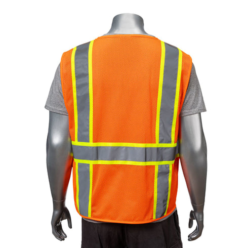 Class 2 Reflective Safety Vest With 4 Pocket & Dual Mic Tabs | Back side | Safety yellow