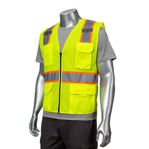 Class 2 Reflective Safety Vest With 4 Pocket & Dual Mic Tabs | Safety yellow