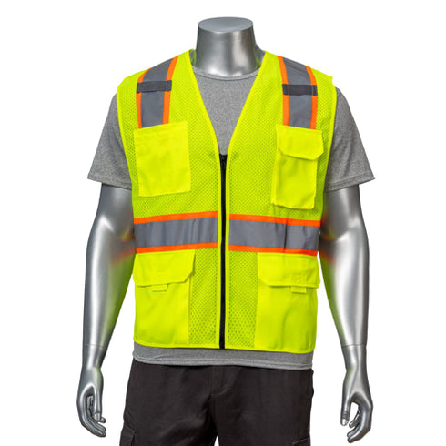 Class 2 Reflective Safety Vest With 4 Pocket & Dual Mic Tabs | Front side | Safety yellow