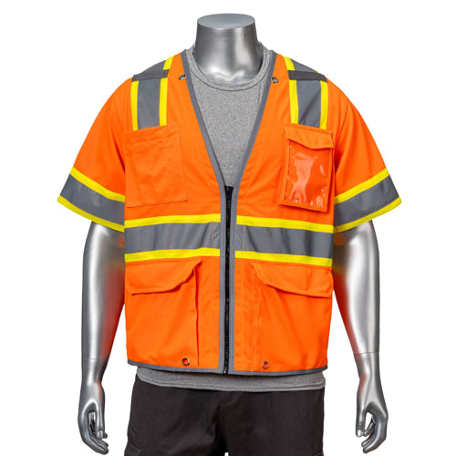 Class 3 3.8oz. Reflective Safety Vest with 4 Pockets | Front side | Safety orange