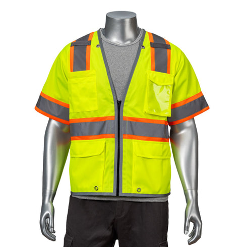 Class 3 3.8oz. Reflective Safety Vest with 4 Pockets | Front Side | Safety yellow