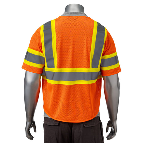 Class 3 3.8oz. Polyester Reflective Safety Vest With Pocket | Back side | Safety orange
