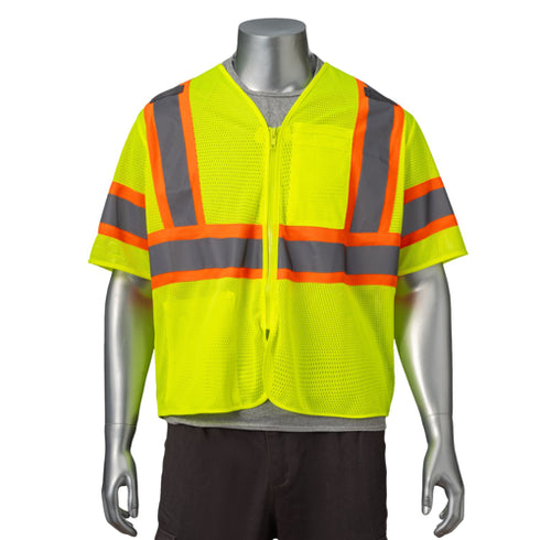 Class 3 3.8oz. Polyester Reflective Safety Vest With Pocket | Front side | Safety yellow