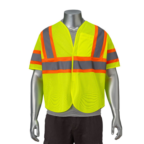 Class 3 3.8oz. Polyester Reflective Safety Hook & Loop Vest | Front side | Safety yellow