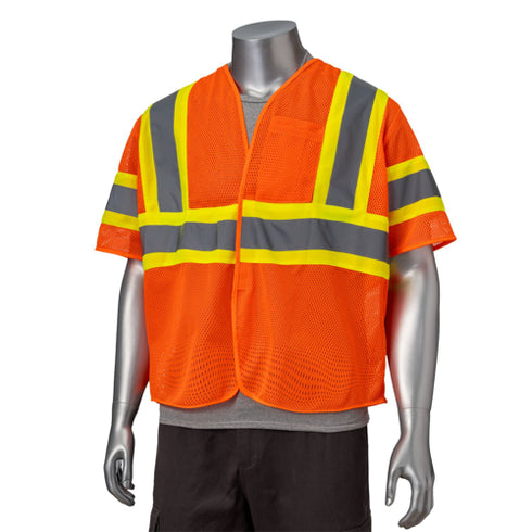 Class 3 3.8oz. Polyester Reflective Safety Hook & Loop Vest | Safety orange