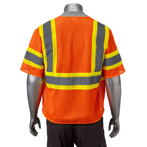 Class 3 3.8oz. Polyester Reflective Safety Hook & Loop Vest | Back side | Safety orange