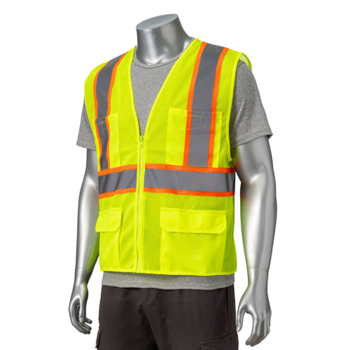 Class 2 Polyester Two Tone Reflective Tape Safety Vest | Safety yellow