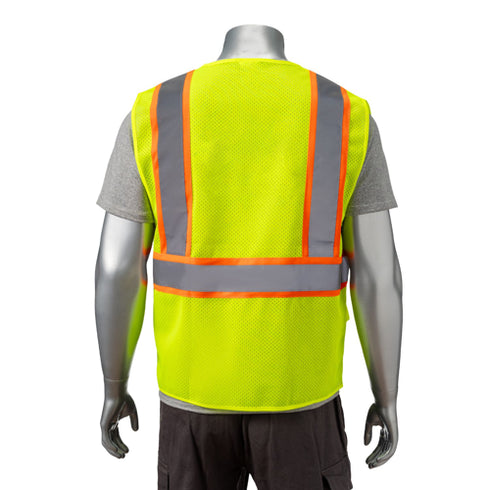 Class 2 Polyester Two Tone Reflective Tape Safety Vest | Back side | Safety yellow